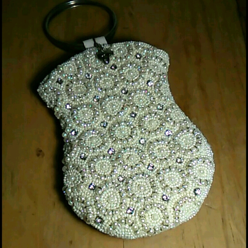 Vintage Faux Pearl Purse with Beads and Rhinestone